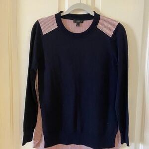 J. Crew Womens Mixed Media Merino Wool Sweater Top Navy & Red Striped Size XS